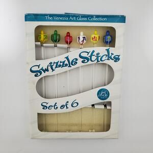 ArtGlass Dreidel Swizzle Sticks Set of 6 Hanukkah Drink Stirrers Vtg Party Décor